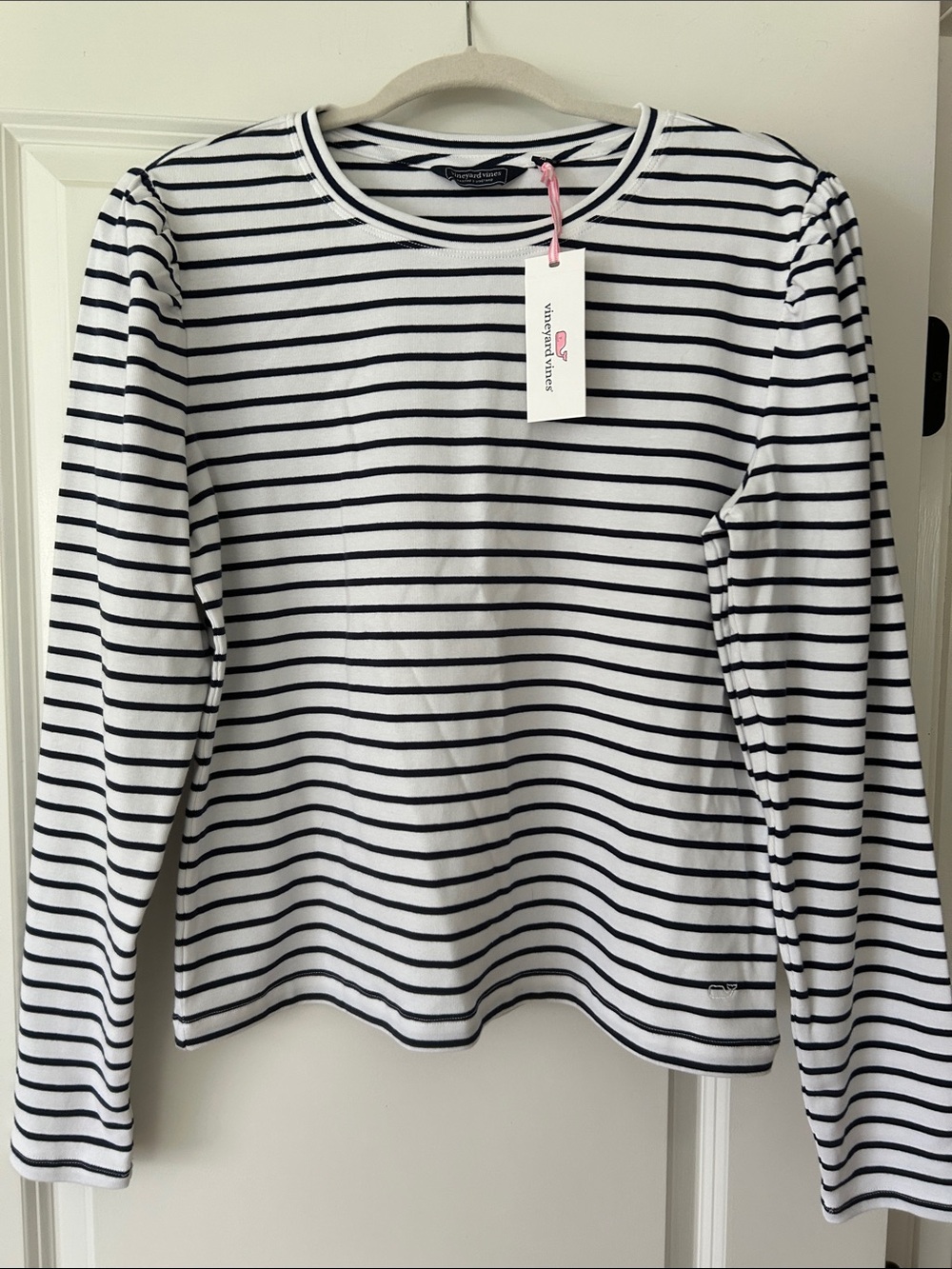 Vineyard Vines White and Navy Striped Long-Sleeve Tee